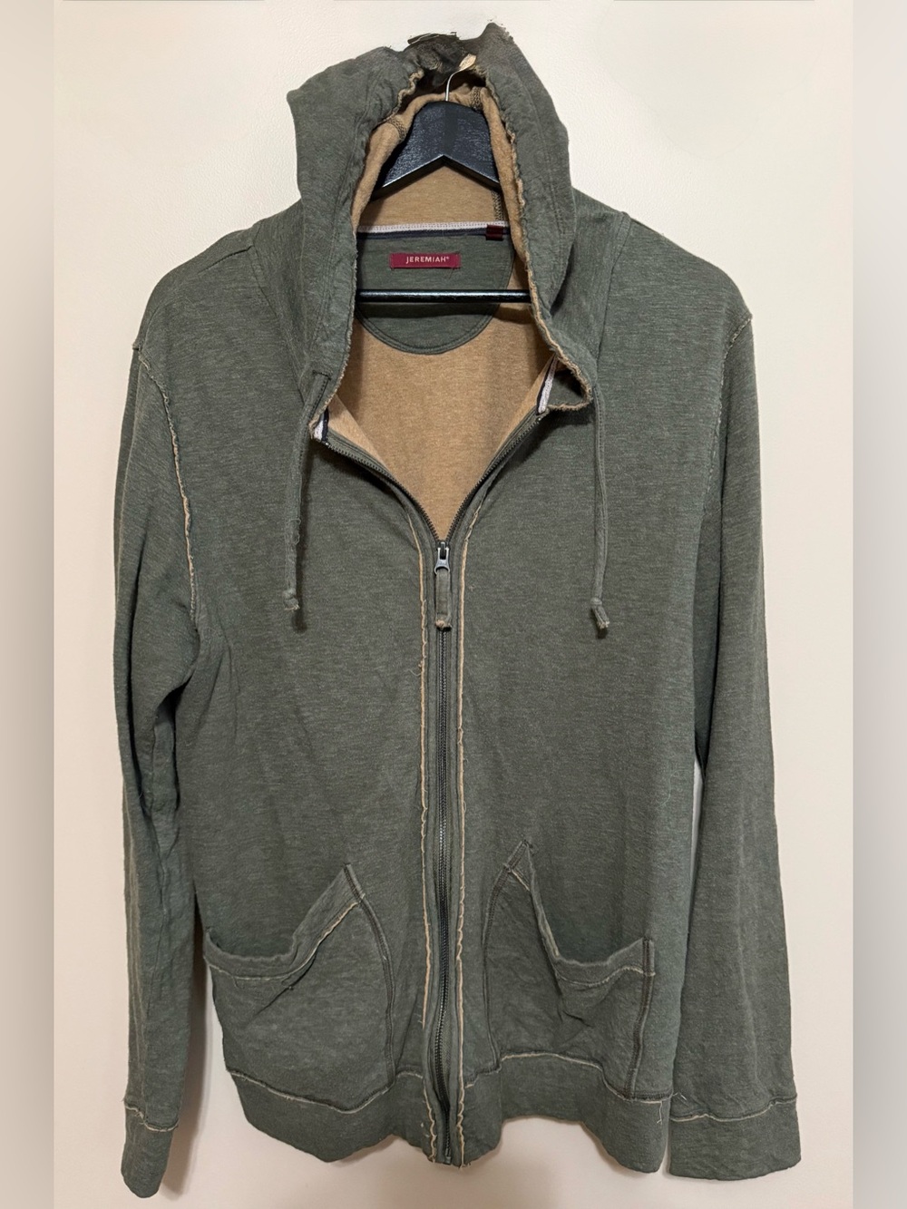 Jeremiah Olive Zip-Up Hooded Sweatshirt Sz M